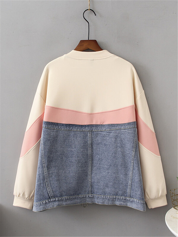 Odjeća velikih veličina za proljeće i jesen Samostojeći ovratnik Traper dugih rukava i raznobojni paneli Ležerna jakna Kaput velike veličine 4XL