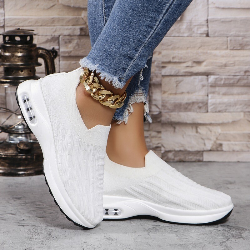 Γυναικεία παπούτσια για τρέξιμο με στρογγυλή σόλα με χοντρή σφήνα Αθλητικά παπούτσια για την άνοιξη και το φθινόπωρο Casual με πλέγμα slip-on βουλκανιζέ παπούτσια για γυναίκες