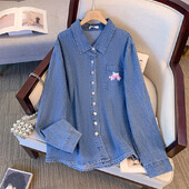 Ženski proljetni ležerni kaput od trapera s printom veće veličine Široki udobni plavi traper s preklopom