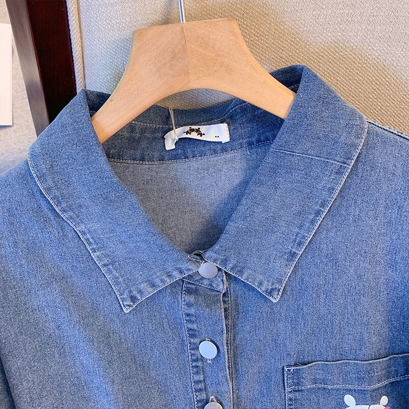 Ženski proljetni ležerni kaput od trapera s printom veće veličine Široki udobni plavi traper s preklopom