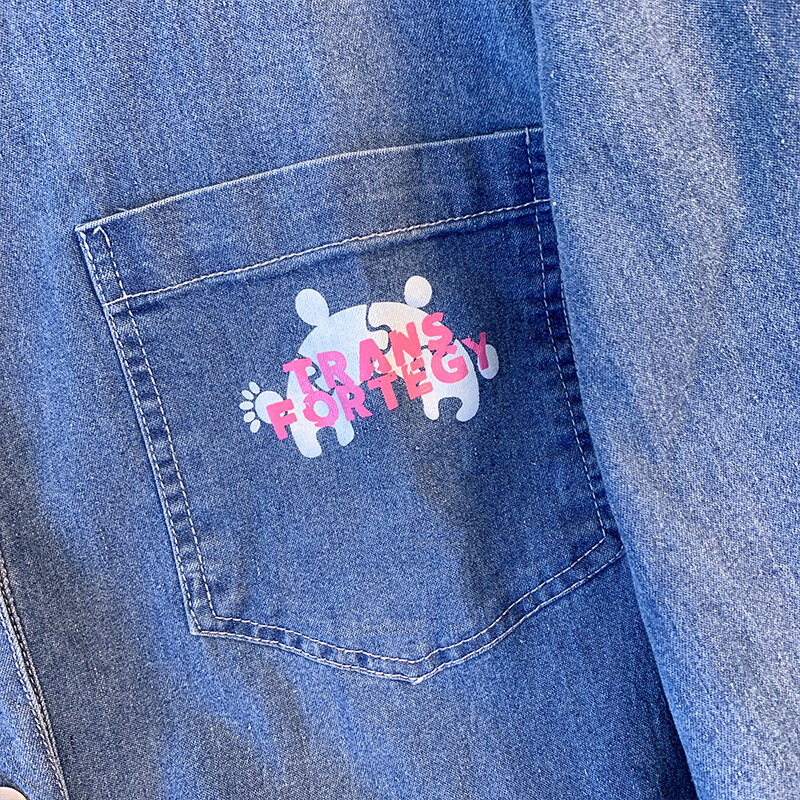 Ženski proljetni ležerni kaput od trapera s printom veće veličine Široki udobni plavi traper s preklopom