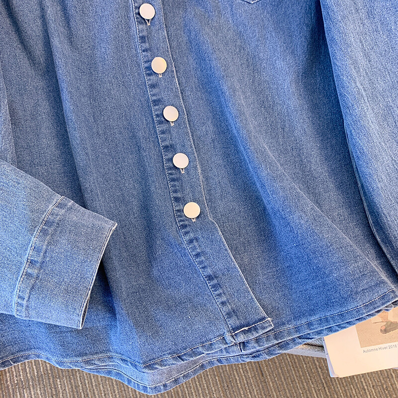 Ženski proljetni ležerni kaput od trapera s printom veće veličine Široki udobni plavi traper s preklopom