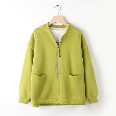 Jesenska odjeća 2023., ženska mesingana jakna s patentnim zatvaračem, velika bejzbolska uniforma spuštenih ramena, široka, ležerna jednobojna gornja odjeća, krivulja