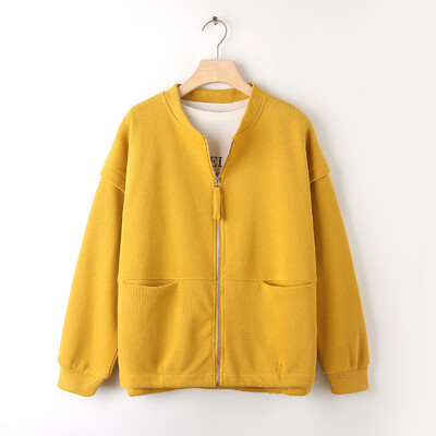 Jesenska odjeća 2023., ženska mesingana jakna s patentnim zatvaračem, velika bejzbolska uniforma spuštenih ramena, široka, ležerna jednobojna gornja odjeća, krivulja