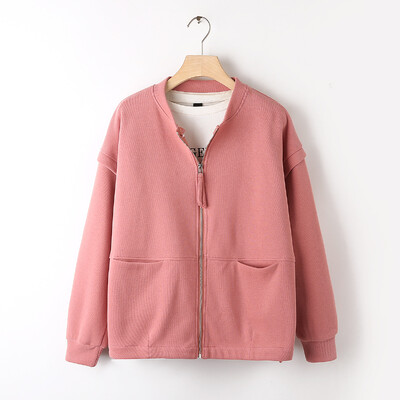 Jesenska odjeća 2023., ženska mesingana jakna s patentnim zatvaračem, velika bejzbolska uniforma spuštenih ramena, široka, ležerna jednobojna gornja odjeća, krivulja