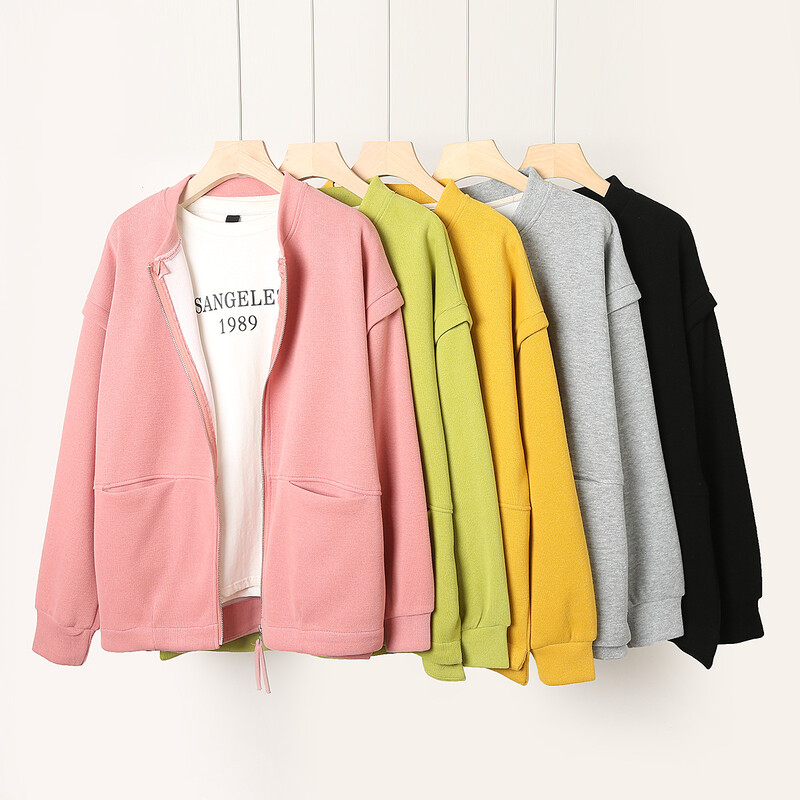 Jesenska odjeća 2023., ženska mesingana jakna s patentnim zatvaračem, velika bejzbolska uniforma spuštenih ramena, široka, ležerna jednobojna gornja odjeća, krivulja