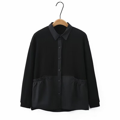 Ženska odjeća velikih veličina Proljetni i jesenski kaput s reverom, dugi rukavi, mješovite boje, moderna jakna za debele žene