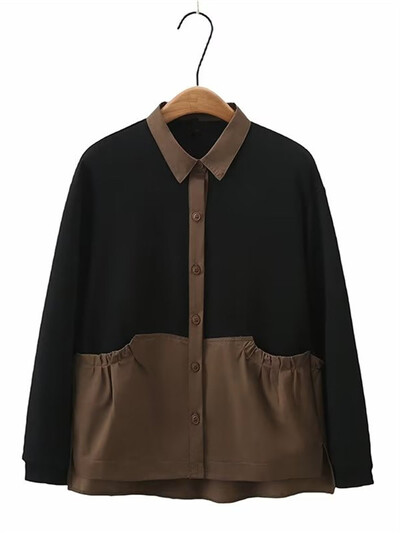 Ženska odjeća velikih veličina Proljetni i jesenski kaput s reverom, dugi rukavi, mješovite boje, moderna jakna za debele žene