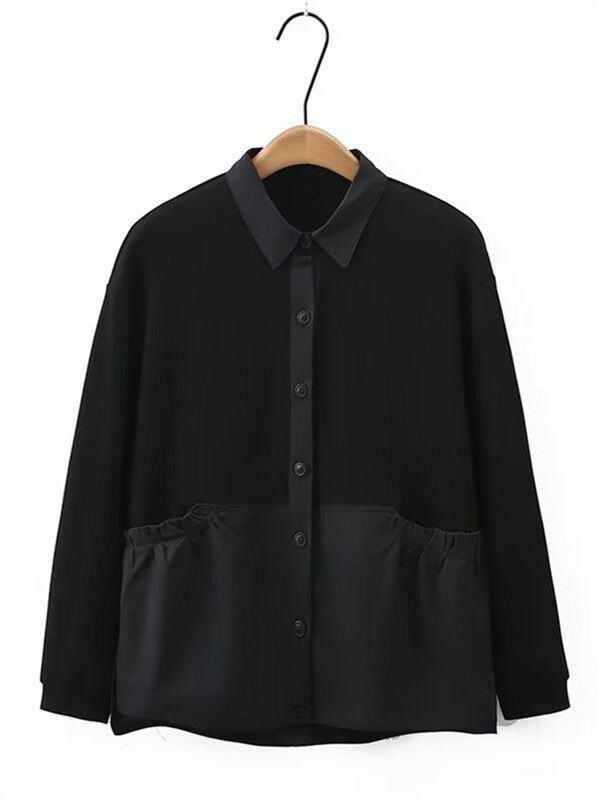 Ženska odjeća velikih veličina Proljetni i jesenski kaput s reverom, dugi rukavi, mješovite boje, moderna jakna za debele žene