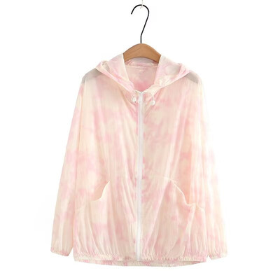 Дамско облекло с големи размери Слънцезащитно облекло Късо лятно яке с щампи с дълги ръкави и качулка XL-4XL Подходящо за пълни жени