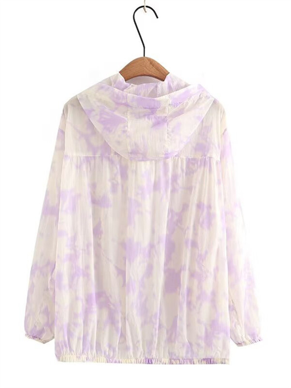 Дамско облекло с големи размери Слънцезащитно облекло Късо лятно яке с щампи с дълги ръкави и качулка XL-4XL Подходящо за пълни жени