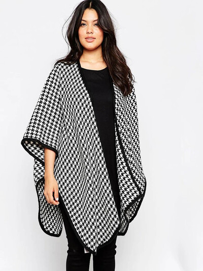 Suures suuruses vabaaja Houndstooth Trench mantel, pikk nahkhiire varrukas, avatud, emane, sügisene talvevillane kimonokardigan 5XL 6XL