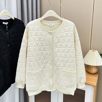 Ženska dukserica velikih veličina Jesenska ležerna odjeća Modna bejzbolska uniforma s stojećim ovratnikom Gornja odjeća Argyle prošiveni kaputi