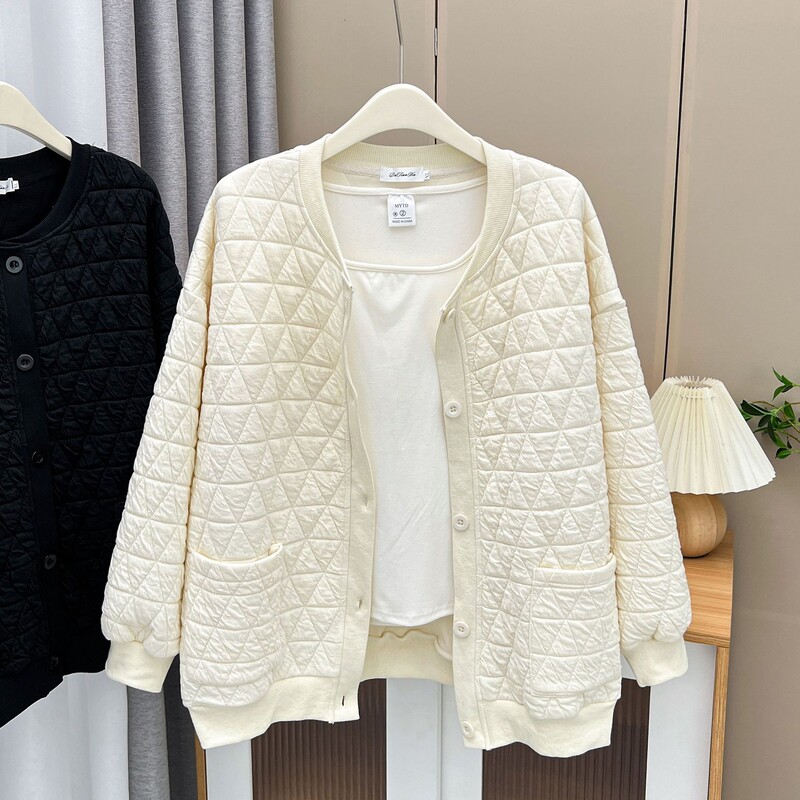 Ženska dukserica velikih veličina Jesenska ležerna odjeća Modna bejzbolska uniforma s stojećim ovratnikom Gornja odjeća Argyle prošiveni kaputi