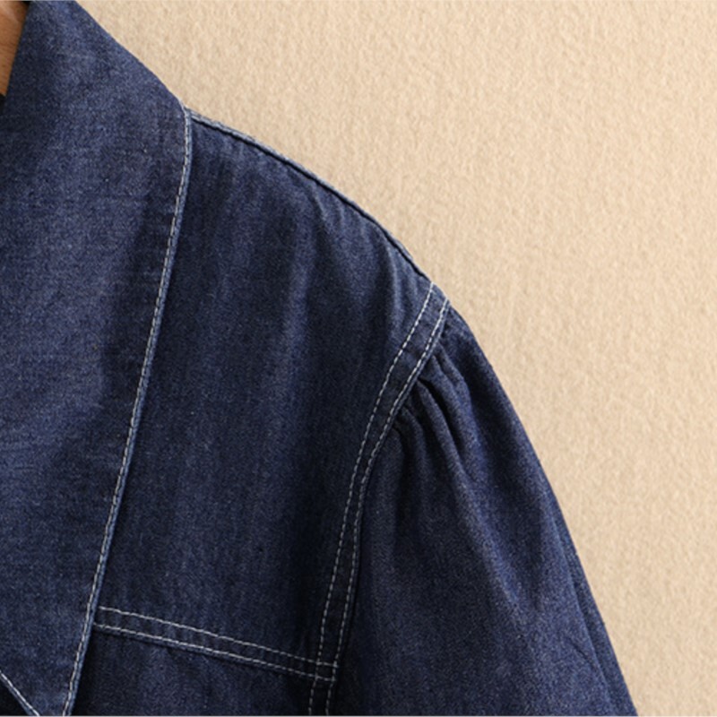 Suures suuruses teksajakk naistele 2023. aasta kevadsuvi pärlpandlaga puhvis varrukatega mantel lahtised ülerõivad, suured kõverad riided S6-5634