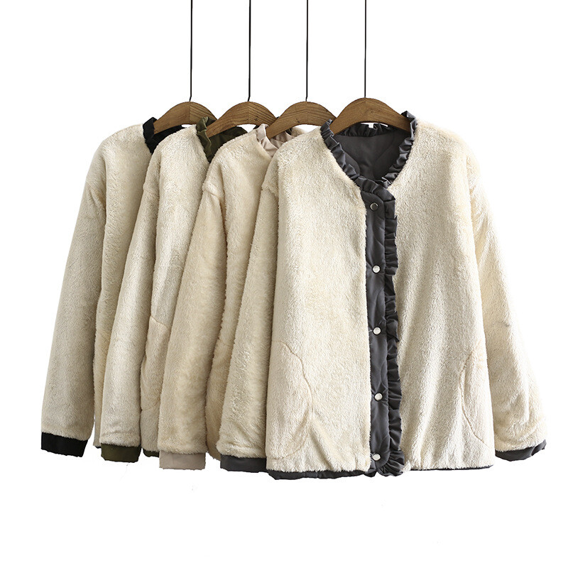 Ženska parka od flisa s dvostrukim podstavom, široka jakna, jednobojni kaput, puni rukavi, velika veličina, zimska odjeća