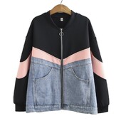 2023. aasta sügisene naisteriided, suures suuruses vabaaja mantel, stiilne lapiline teksariide, kontrastset värvi jakk, kumer, naiste S56 856