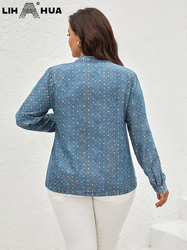 LIH HUA Ženska traper jakna veće veličine Jesenski šik elegantna jakna za bucmaste žene Pamučno tkana jakna