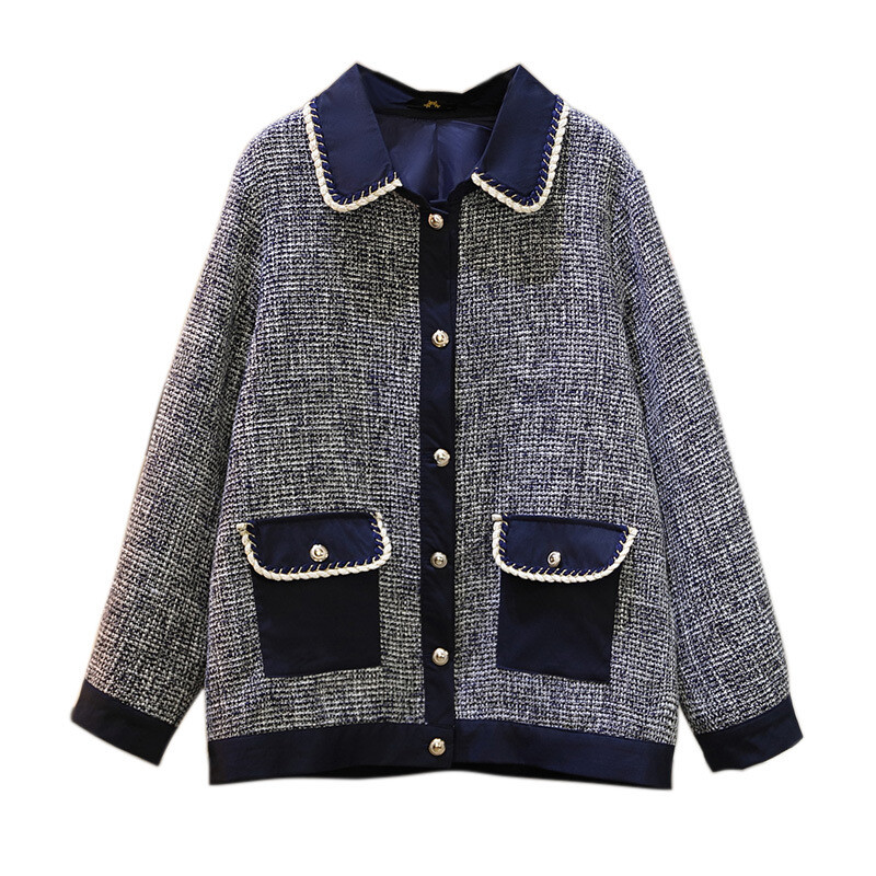 150 kg veće ženske grudi 157 Jesen Zima Široka mala mirisna jakna Kaput s jednim kopčanjem Plava 6XL 7XL 8XL 9XL 10XL