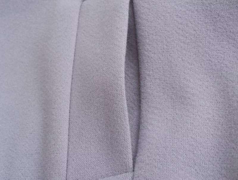 Ženska odjeća veće veličine Kaput bez ovratnika, jednobojni vuneni kaput dugih rukava za proljeće i jesen Vunena jakna u uličnom stilu