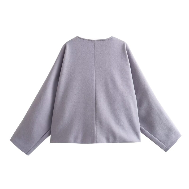 Ženska odjeća veće veličine Kaput bez ovratnika, jednobojni vuneni kaput dugih rukava za proljeće i jesen Vunena jakna u uličnom stilu