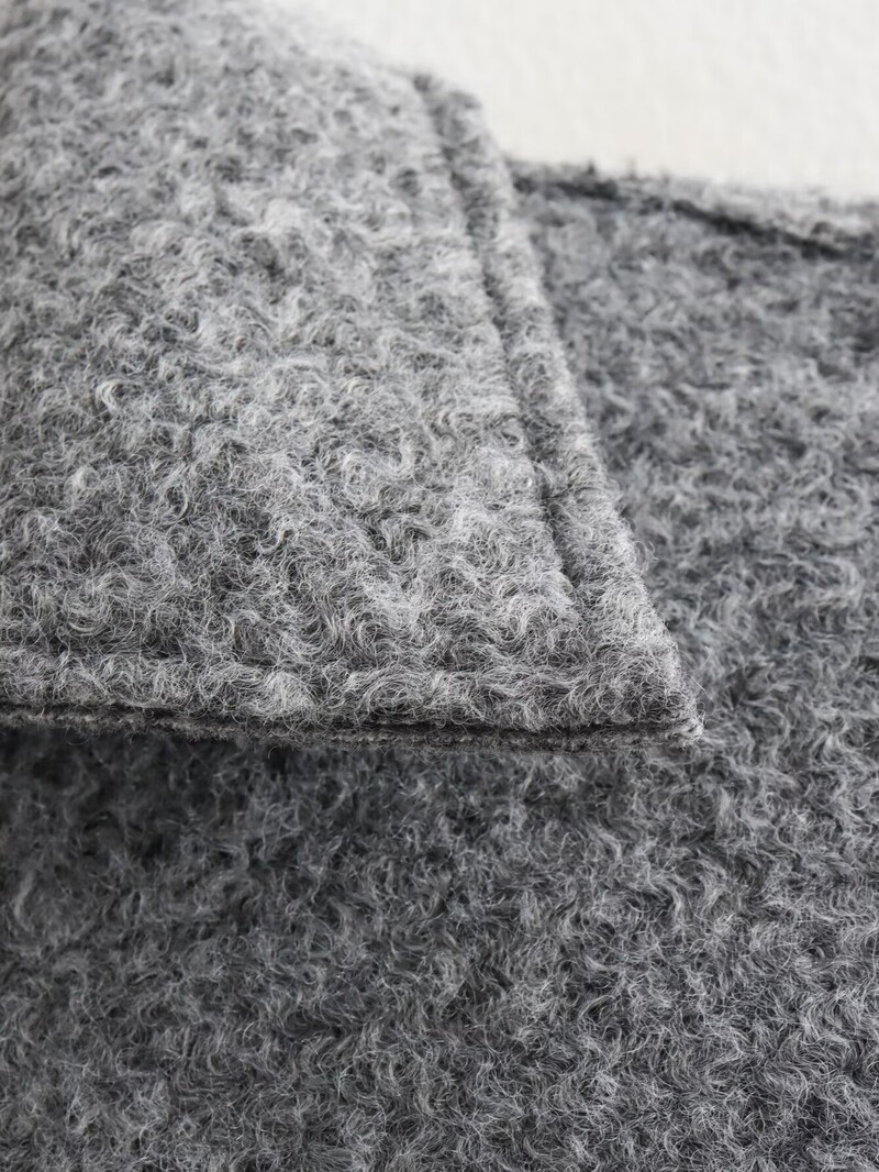 Ženska odjeća velikih veličina, proljetni i jesenski vuneni kaput s dugim rukavima na rever i patentnim zatvaračem, siva super kratka jakna, prsa 108-122 cm