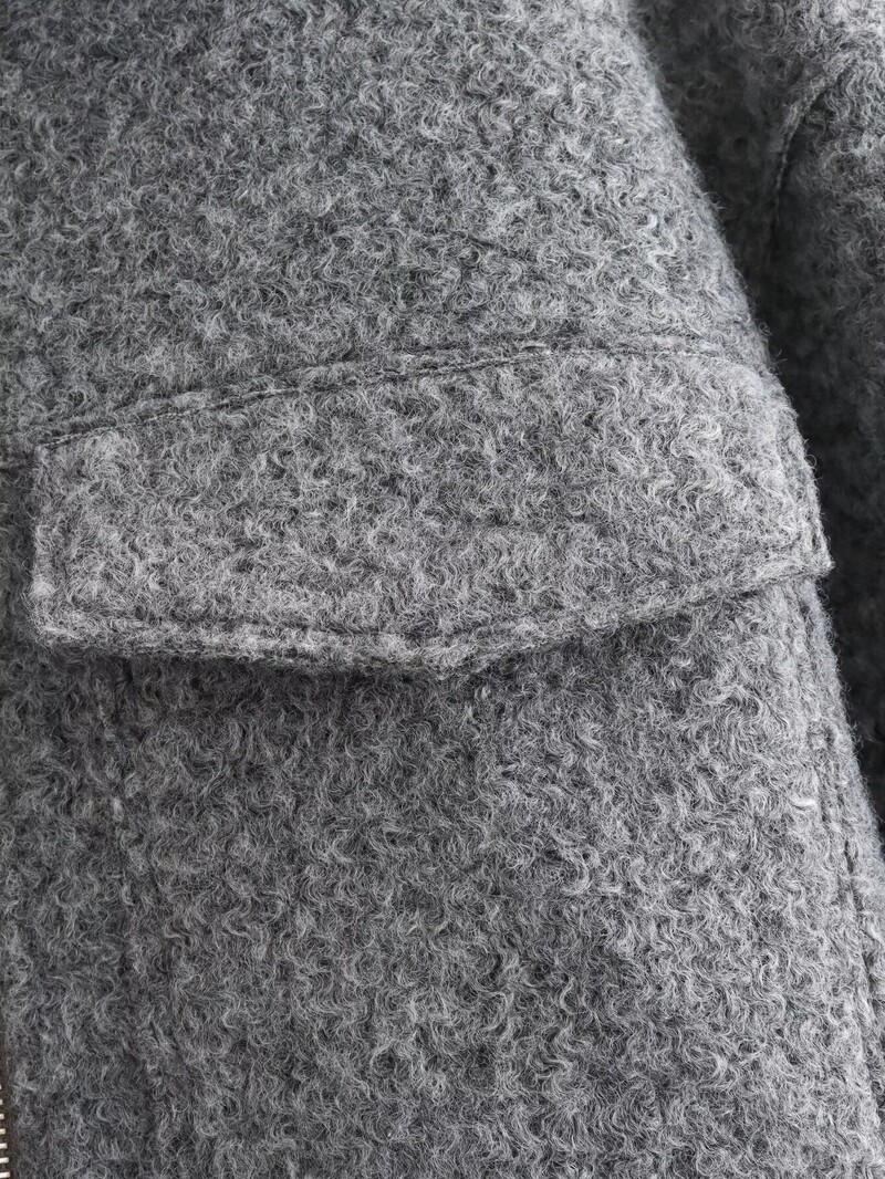 Ženska odjeća velikih veličina, proljetni i jesenski vuneni kaput s dugim rukavima na rever i patentnim zatvaračem, siva super kratka jakna, prsa 108-122 cm