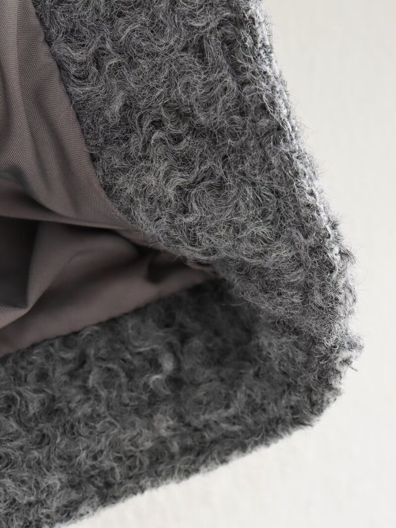 Ženska odjeća velikih veličina, proljetni i jesenski vuneni kaput s dugim rukavima na rever i patentnim zatvaračem, siva super kratka jakna, prsa 108-122 cm