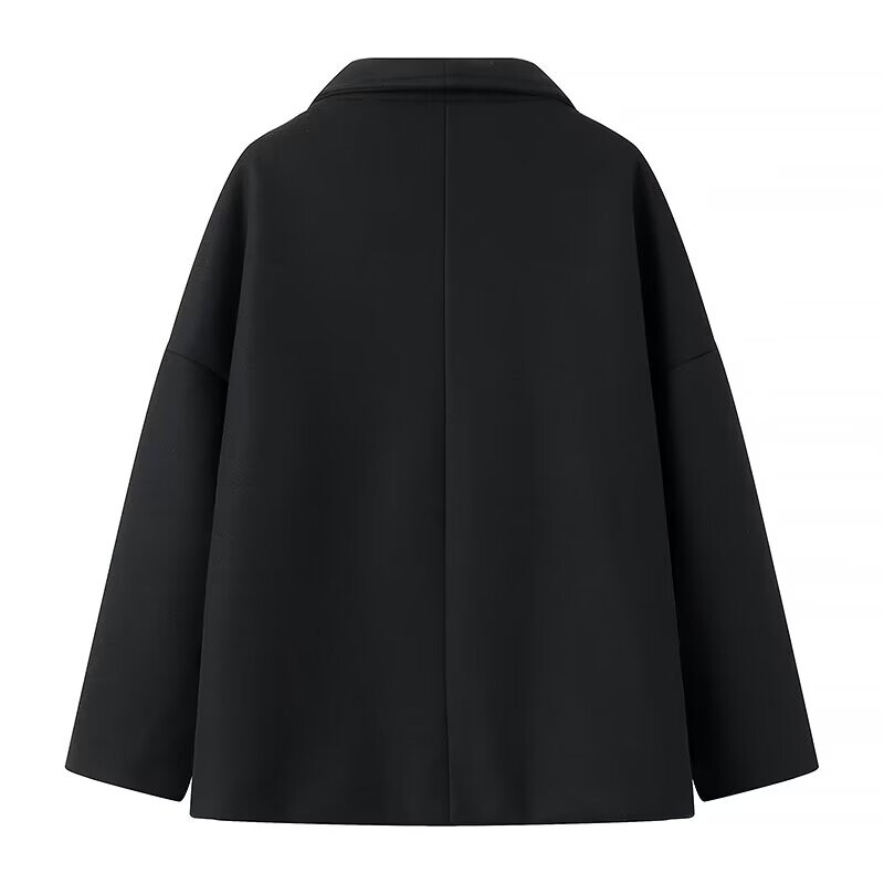 Ženska odjeća velikih veličina Ležerna vunena jakna Dvoredno kopčanje Crni vuneni kaput Novi proizvodi za proljeće i jesen