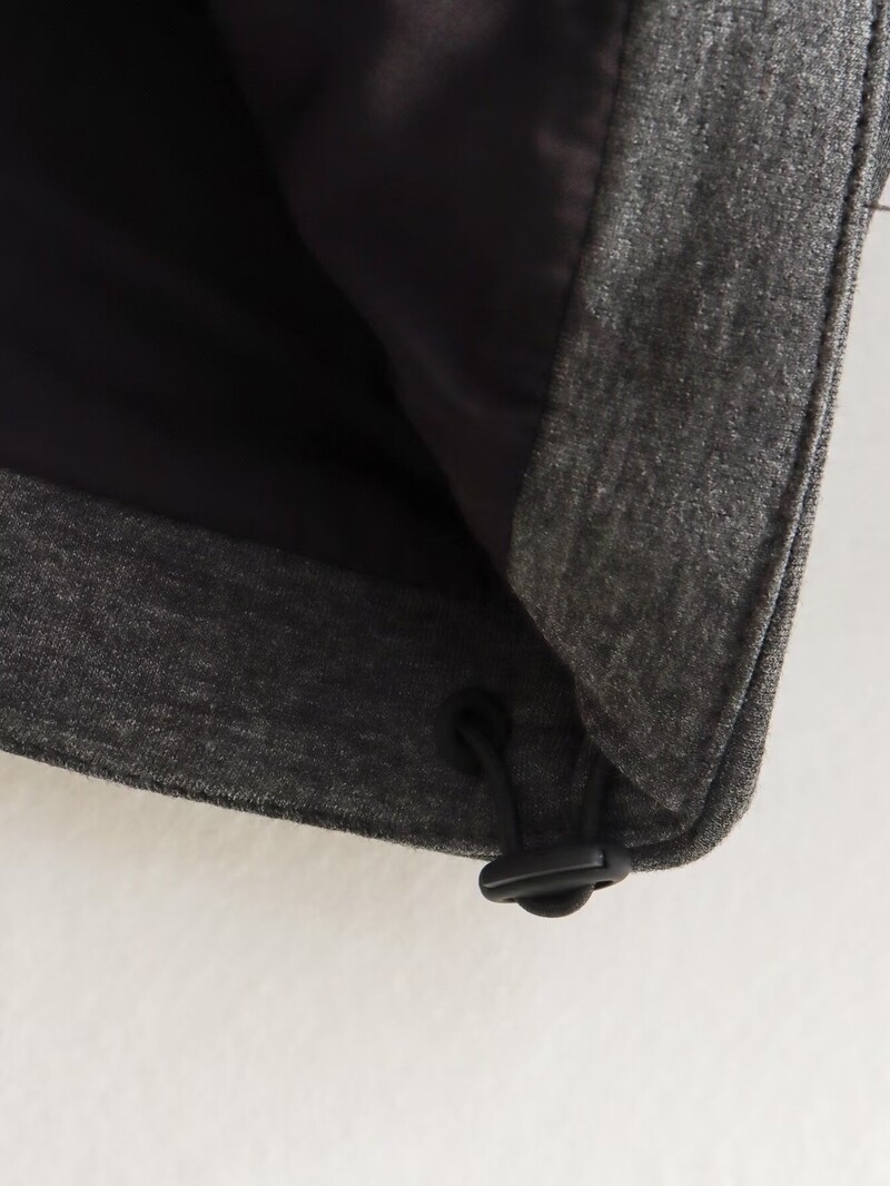 Плюс размер Дамско облекло Пролет Есен Сиво мотоциклетно яке с дълги ръкави и дълга яка, Просто изрязано яке Жилетка с цип