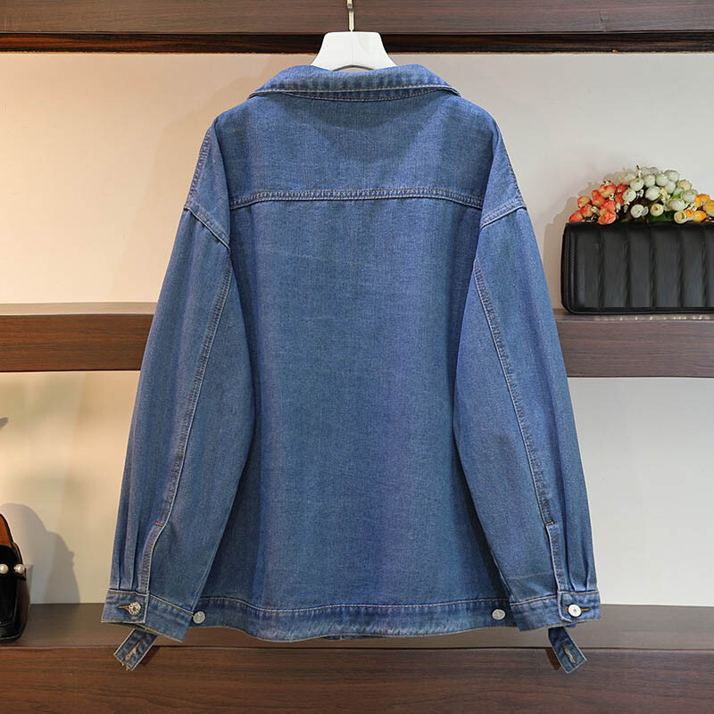 Žensko grudi veće veličine od 150 kg 155 Traper jakna Proljeće Novo labavo Kaput s jednorednim kopčanjem Hot Diamond Plava 5XL 6XL 7XL 8XL 9XL