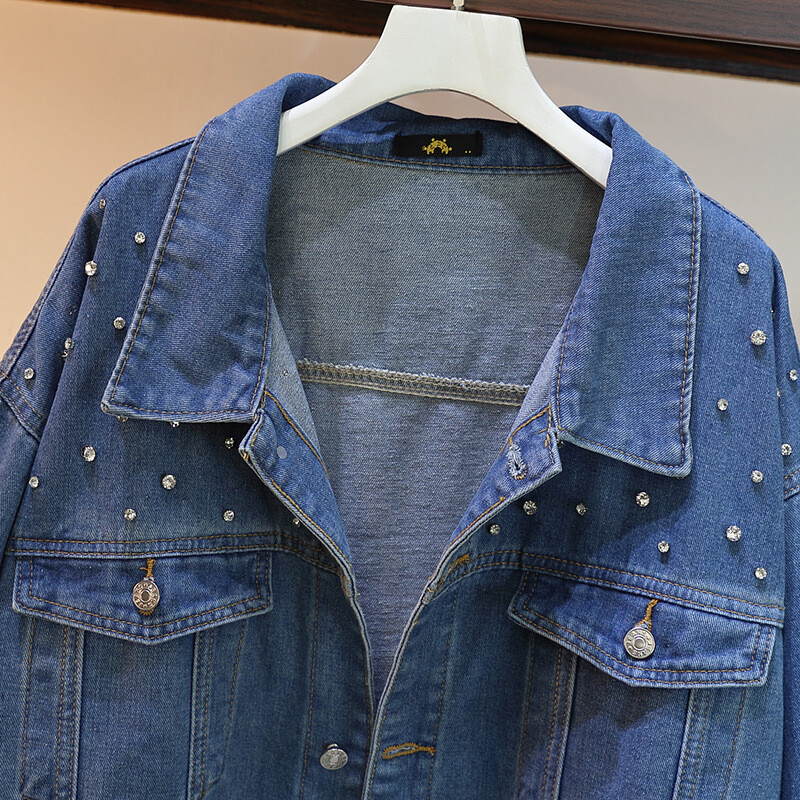 Žensko grudi veće veličine od 150 kg 155 Traper jakna Proljeće Novo labavo Kaput s jednorednim kopčanjem Hot Diamond Plava 5XL 6XL 7XL 8XL 9XL