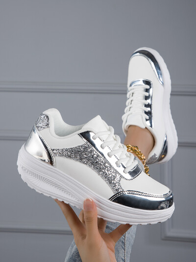 Tenisice Metalna boja Ležerna vulkanizirana sportska obuća Modna bijela cipela za žene Ravne cipele Ljetne prozračne cipele Ženske