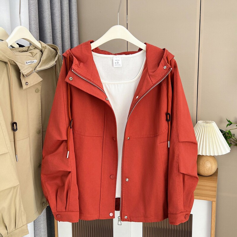 Isprana pamučna jednobojna jakna s kapuljačom i patentnim zatvaračem, ženska velika veličina, jesen 2023., ležerna odjeća, modna gornja odjeća, kaputi F21 6821