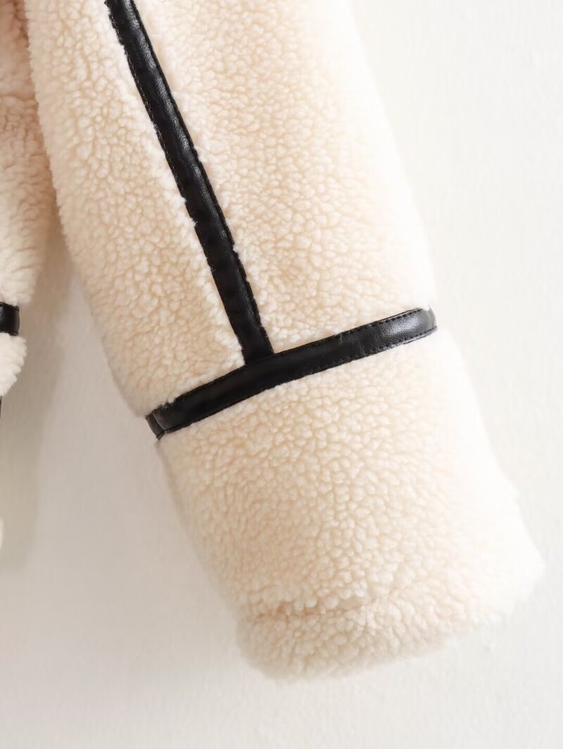 Plišana jakna veće veličine Ženska odjeća Jesen Zima Samostojeći ovratnik Topla jakna s crnim kožnim patchwork ukrasom