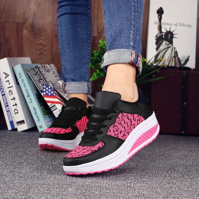Fashion Plus Size 43 Pantofi cu platformă leagănă pentru femei Pantofi cu pană cu șireturi, plasă respirabilă, pantofi de alergat casual Zapatos Mujer