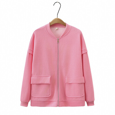 Ženska jakna s patentnim zatvaračem velike veličine Jesenska ležerna odjeća Modna jednobojna uniforma za bejzbol s velikim džepom Odjevni kaput J8 8866