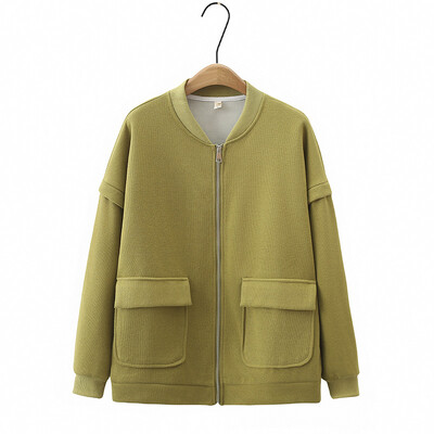 Ženska jakna s patentnim zatvaračem velike veličine Jesenska ležerna odjeća Modna jednobojna uniforma za bejzbol s velikim džepom Odjevni kaput J8 8866