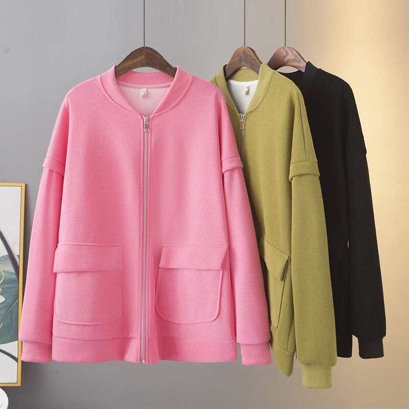 Ženska jakna s patentnim zatvaračem velike veličine Jesenska ležerna odjeća Modna jednobojna uniforma za bejzbol s velikim džepom Odjevni kaput J8 8866