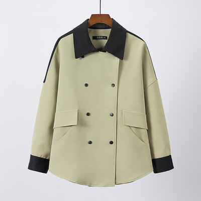 Jesenski trenč kaput velikih veličina za 2022. Ženska odjeća, modna vjetrovka s dvostrukim kopčanjem, ležerna gornja odjeća dugih rukava u blok boji