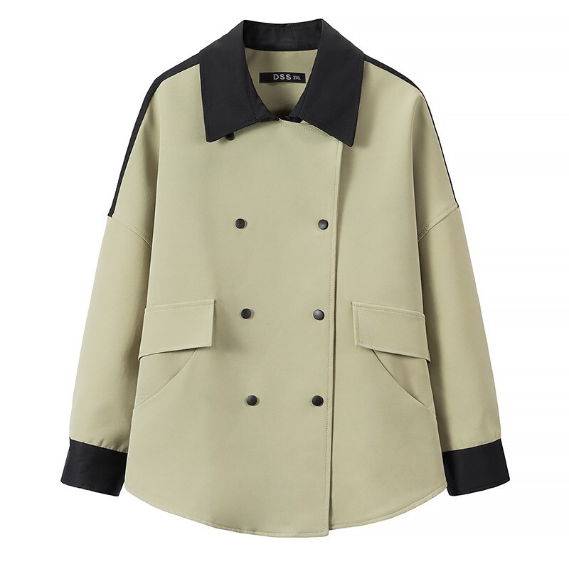 Jesenski trenč kaput velikih veličina za 2022. Ženska odjeća, modna vjetrovka s dvostrukim kopčanjem, ležerna gornja odjeća dugih rukava u blok boji