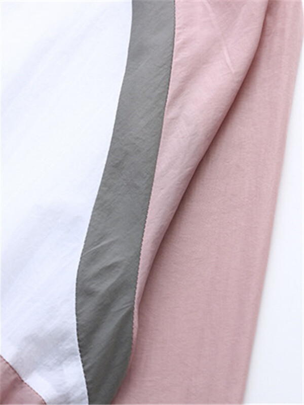 Suures suuruses naisterõivad suvine õhuke vabaaja jope, kontrastvärvi, blokeeritud kapuutsiga lukuga jakk ja vöökohal on pingutusnöör