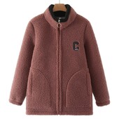 2022 Зимно дамско палто с големи размери Ежедневно модно яке с надпис с букви Стойка яка Кадифе Топло яке от поларен флис Извити дрехи