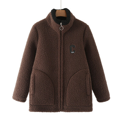 2022 Зимно дамско палто с големи размери Ежедневно модно яке с надпис с букви Стойка яка Кадифе Топло яке от поларен флис Извити дрехи