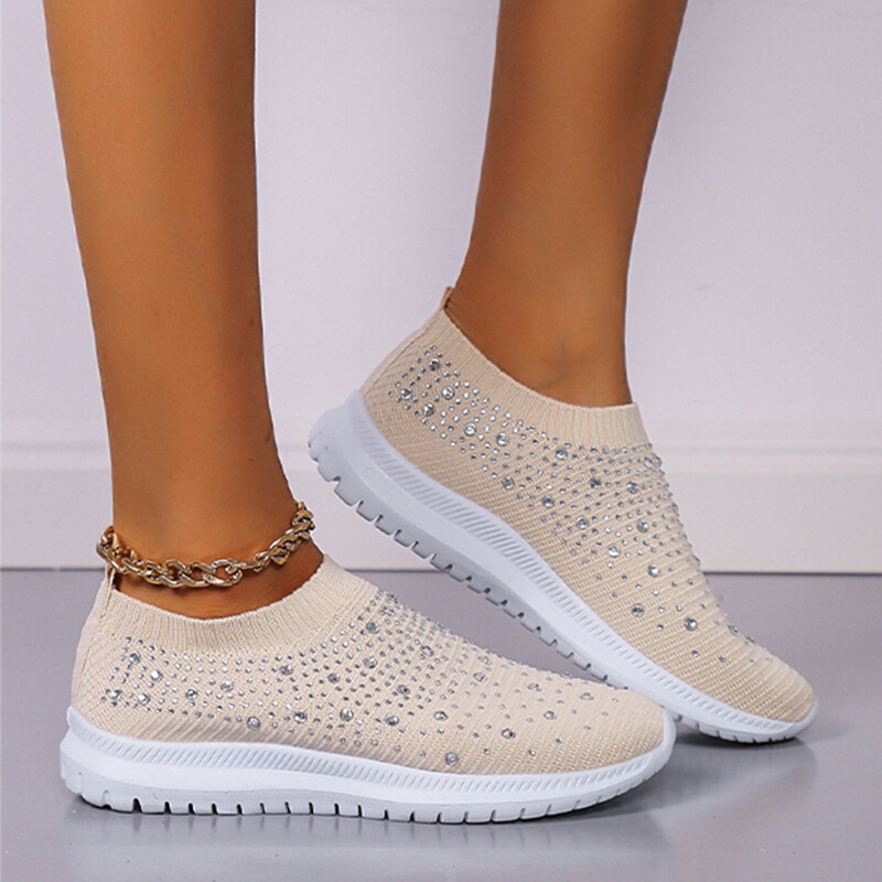 Rimocy Shining Crystal Flats Γυναικεία Ανοιξιάτικη Πλεκτή Πλατφόρμα Αθλητικά Παπούτσια Γυναικεία Άνετα, Αντιολισθητικά Αθλητικά Παπούτσια με μαλακό κάτω μέρος
