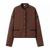 Suures suuruses naisterõivad reväär, pikkade varrukatega villane mantel Moodne tänavastiilis avar lühike jope musta stroke disainiga topsidega