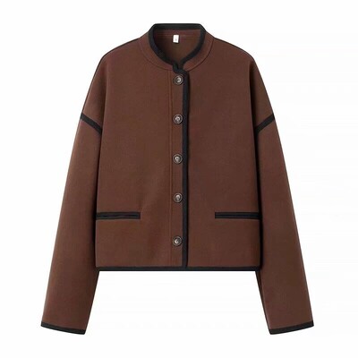 Suures suuruses naisterõivad reväär, pikkade varrukatega villane mantel Moodne tänavastiilis avar lühike jope musta stroke disainiga topsidega