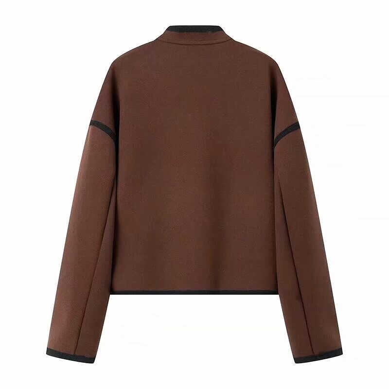 Suures suuruses naisterõivad reväär, pikkade varrukatega villane mantel Moodne tänavastiilis avar lühike jope musta stroke disainiga topsidega