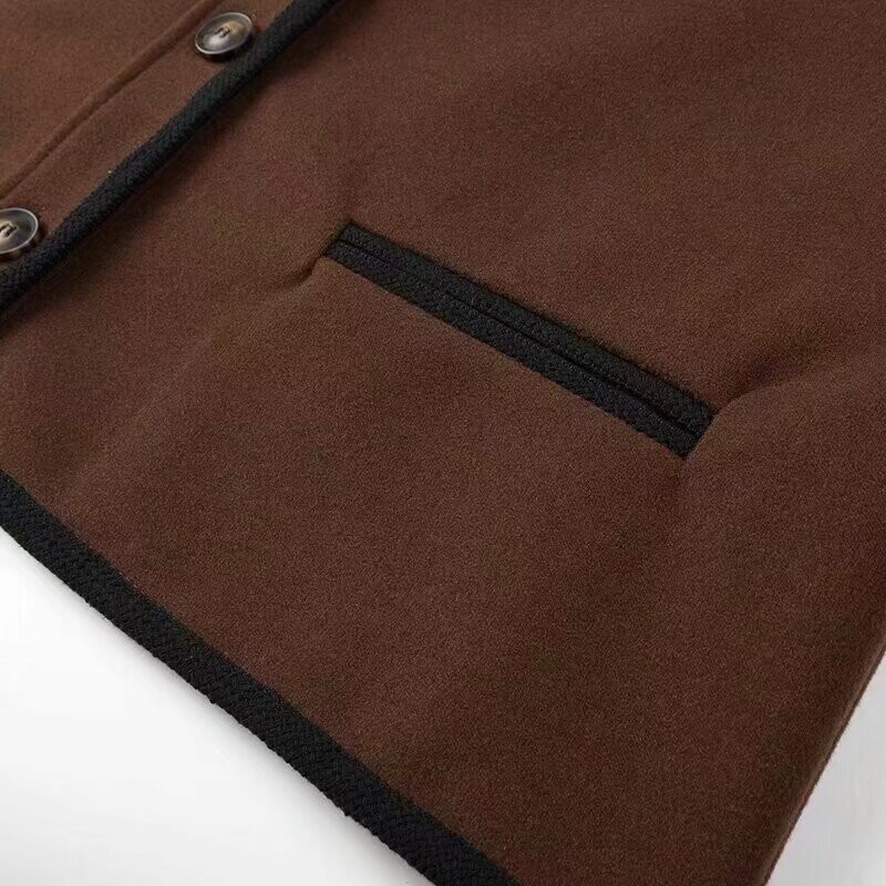 Suures suuruses naisterõivad reväär, pikkade varrukatega villane mantel Moodne tänavastiilis avar lühike jope musta stroke disainiga topsidega