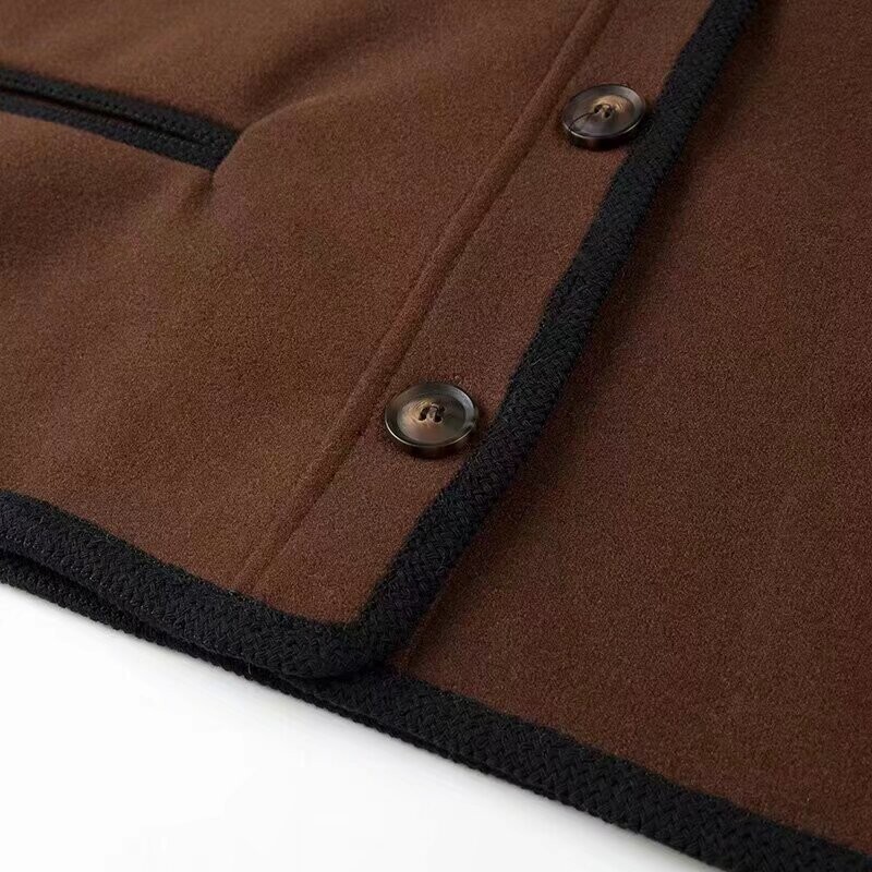 Suures suuruses naisterõivad reväär, pikkade varrukatega villane mantel Moodne tänavastiilis avar lühike jope musta stroke disainiga topsidega